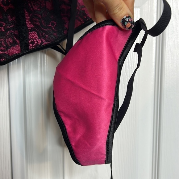 iCollection Lingerie Corset And Panty Set New 40 Fuchsia - Picture 3 of 5